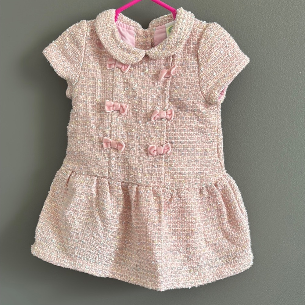 Elegant Pink Tweed Dress with Buttons